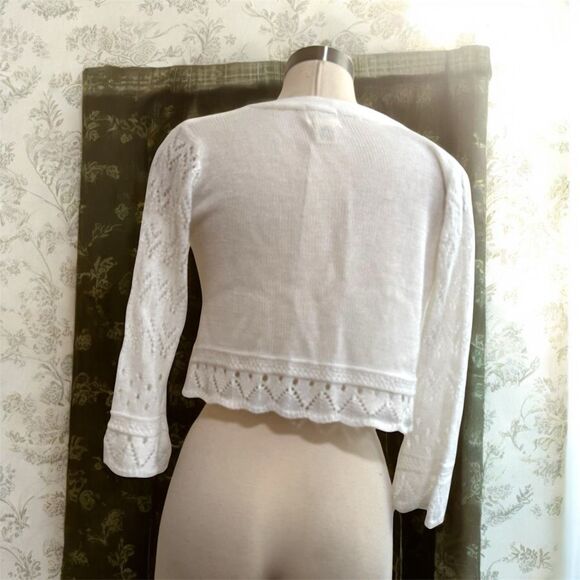Sweet Kizz White Cardigan Front Tie Eyelet Sheer Bell Sleeve Y2K Small - Picture 2 of 5